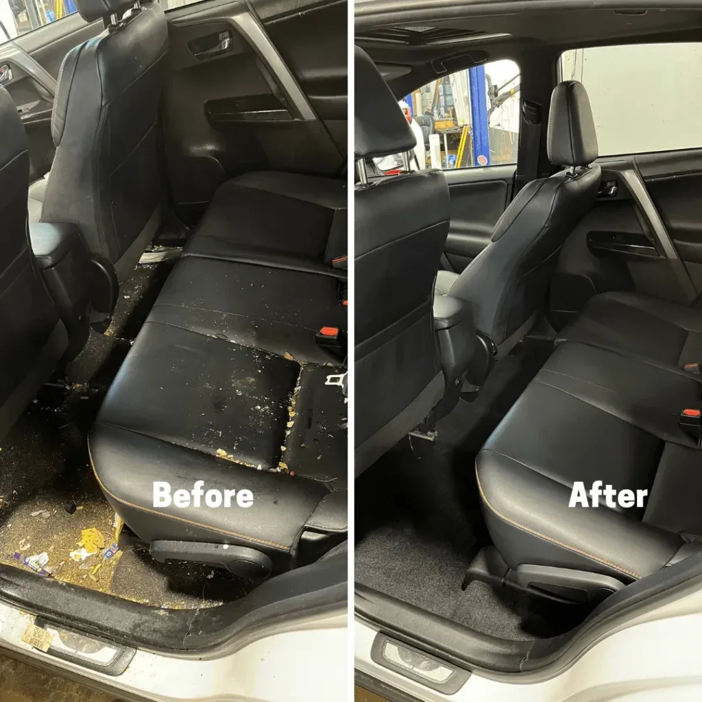 Rear seat interior detail before and after